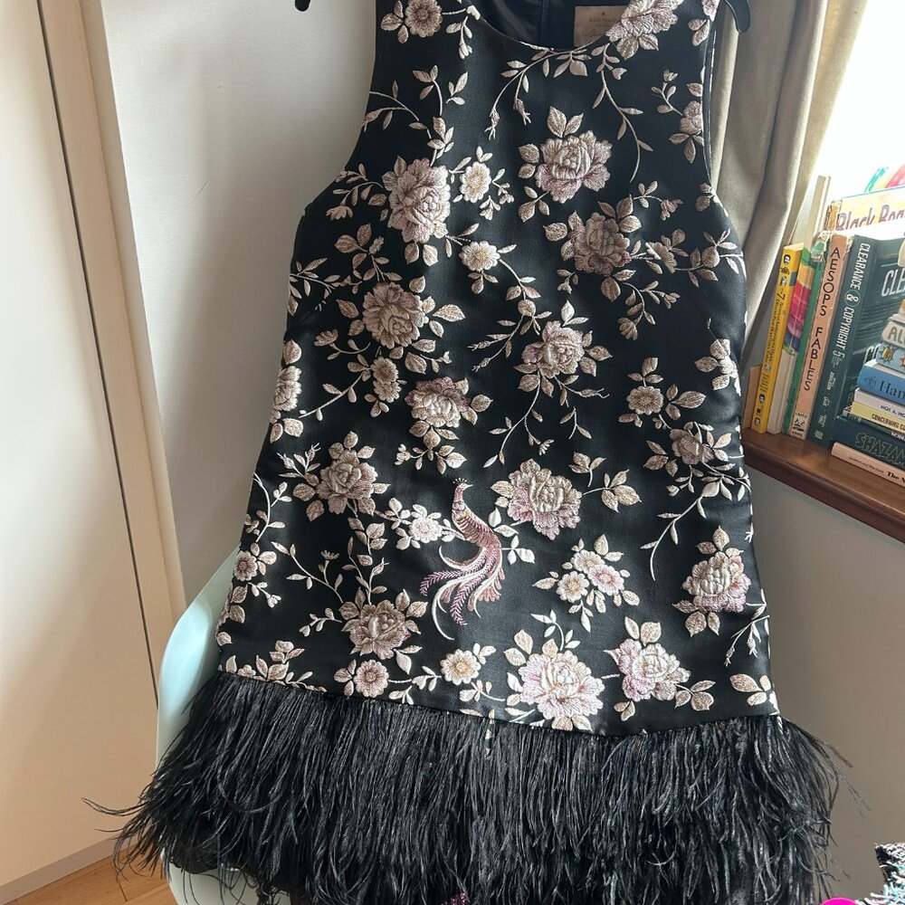 kate spade Black Floral Feather-Trim Shift Dress - Picture 5 of 11